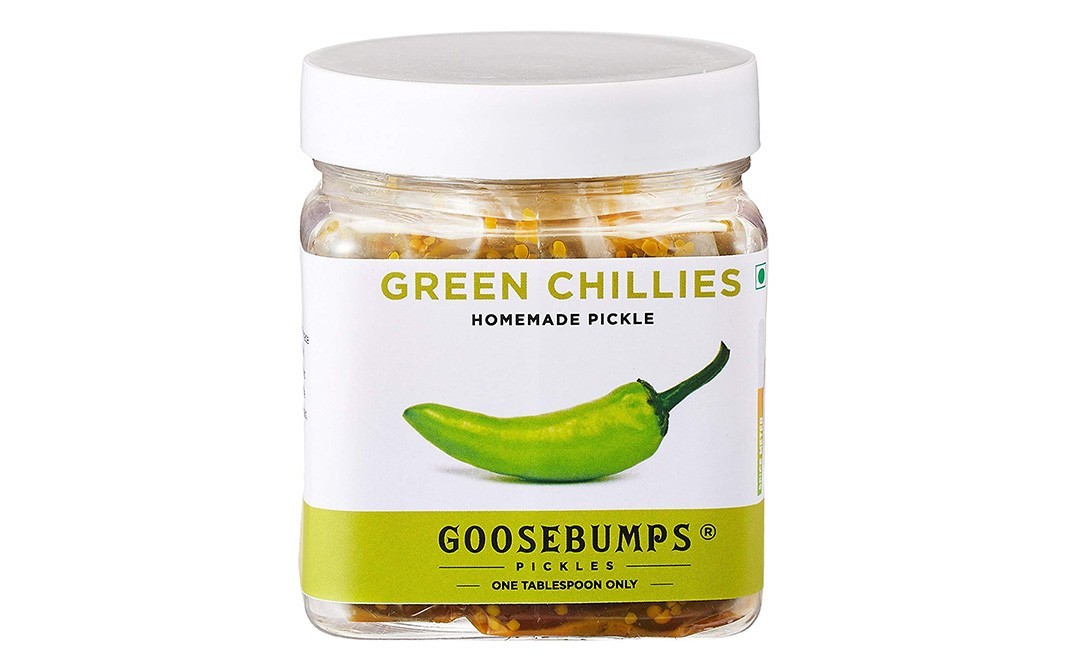 Goosebumps Green Chillies Homemade Pickle   Glass Jar  250 grams